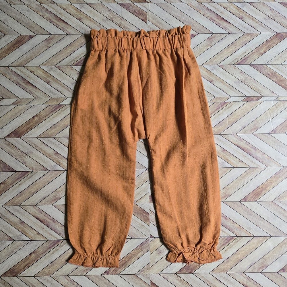 Boho Linen-Blend Paperbag Waist Joggers Ruffle Harem Pants Baby Boy Girl 12-18M - Picture 2 of 7